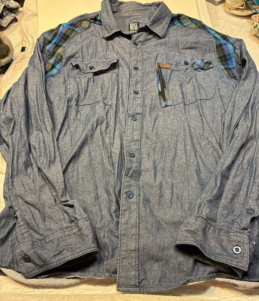 Enyce Long Sleeve Button Up Shirt Size 5X Blue Denim Plaid Trim